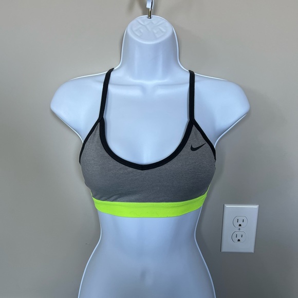 Women's Indy Nike Sports Bra In Grey/Volt(neon Yellow-green) - Picture 1 of 12